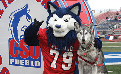 Wolfie and Tundra. Mascots of Colorado State University-Pueblo