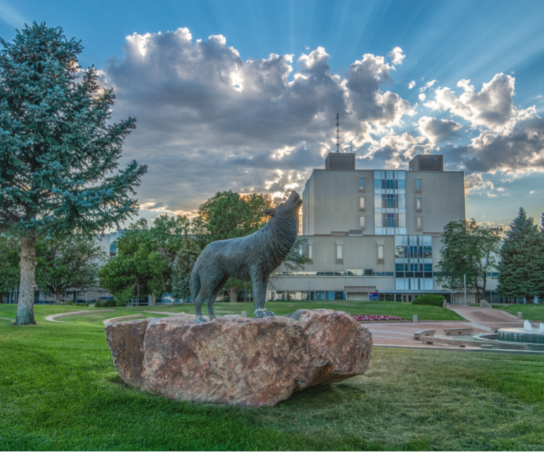 Wolfe statue and LARC building front