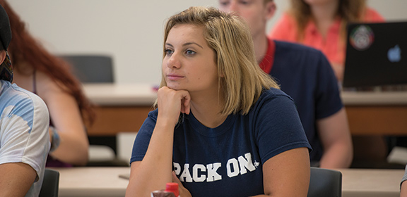 A Colorado State University-Pueblo student sitting in class