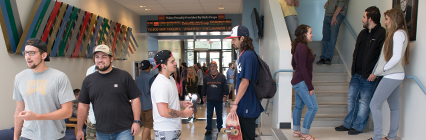 Students talking in residence hall