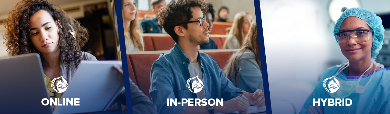Image of online, in-person, and hybrid formats of learning