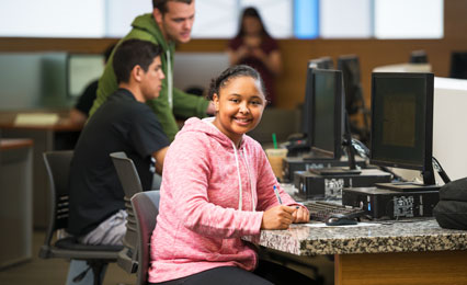 student in the larc computer lab