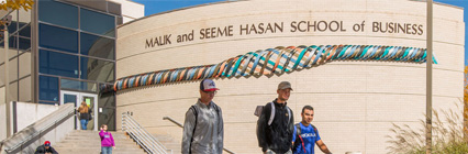 students walking in front of hsb building