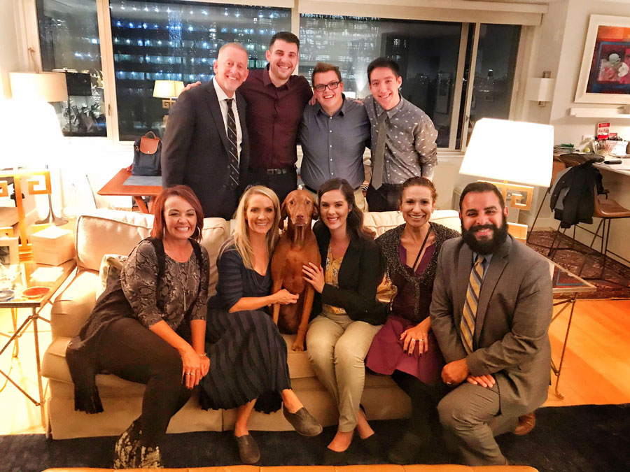 Daniel, President Mottet, and fellow mass communications students in New York with Alumna Dana Perino