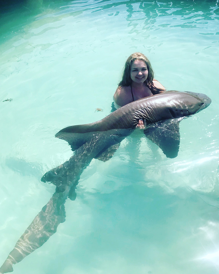 Daniella swimming with sharks