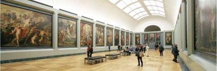 Museum hall with paintings