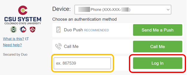Duo Prompt, Enter a Passcode authentication method