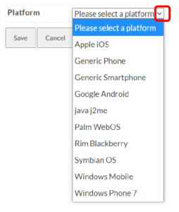 Two Factor Authentication, Add Device, Platform Drop Down menu