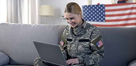 Military student working from home
