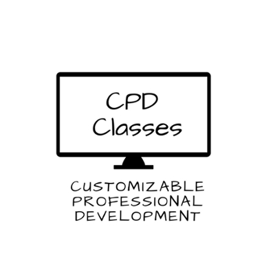 CPA Classes written in a clipart computer with the words Customizable Professional Development underneath