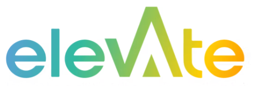 Colorful elevate logo with the "v" Turing into a mountain.