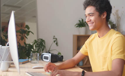 person looking at monitor