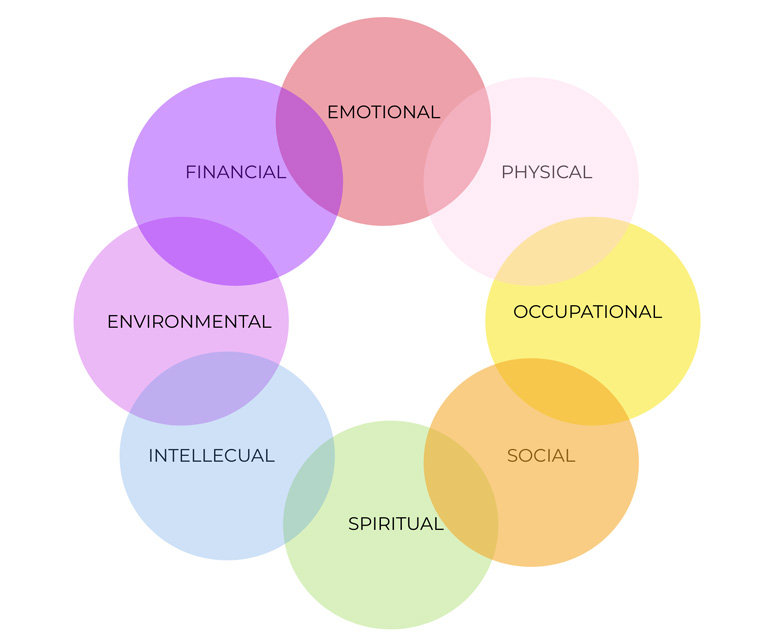 8 dimension of wellness are emotional, physical, occupational, social, spiritual, intellectual, environmental, and financial
