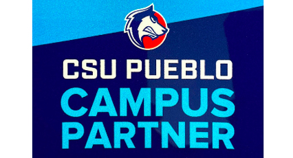 csu pueblo logo with wolfie texts that read csu pueblo campus partners