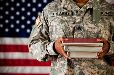 Soldier with books in hand