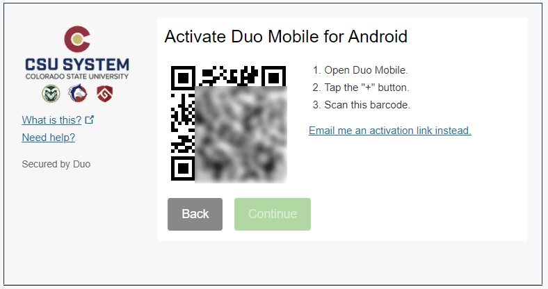 Screenshot of Activate Duo Mobile screen