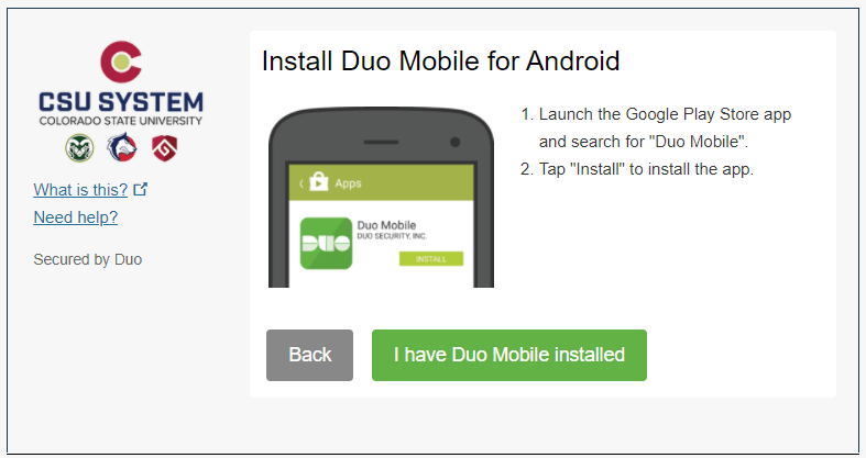 Screenshot of Install Duo Mobile screen