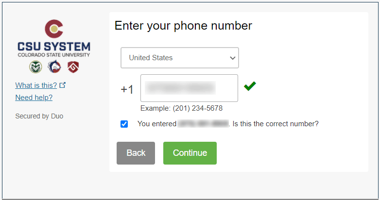 Screenshot of Phone Number screen