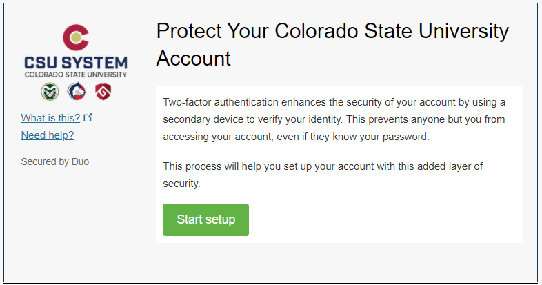 Screenshot of Protect Your Colorado State University Account screen