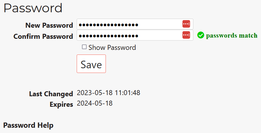 Screenshot of Password Recovery: Enter and confirm new password