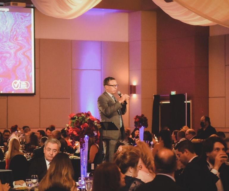 Todd Kelly, president and CEO of CSU Pueblo Foundation speaks at Blue and Red Gala