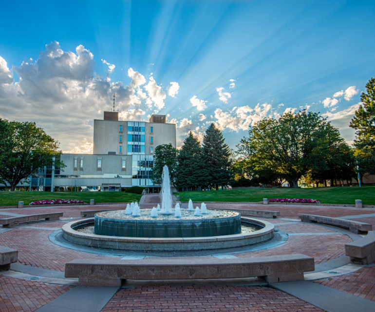 LARC building front and fountain