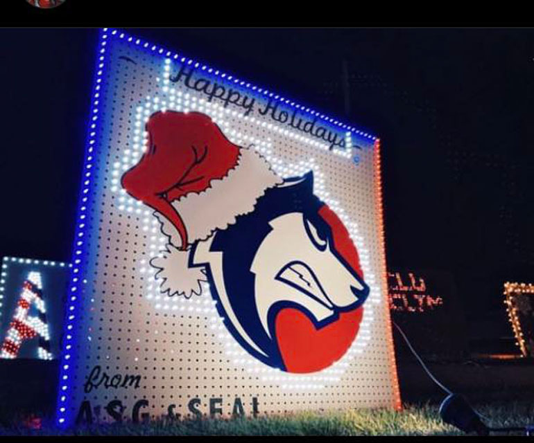 csu pueblo logo with holiday lights