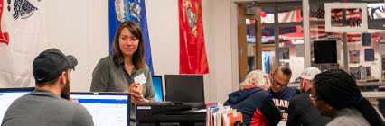Military and Veteran Resource Center with students